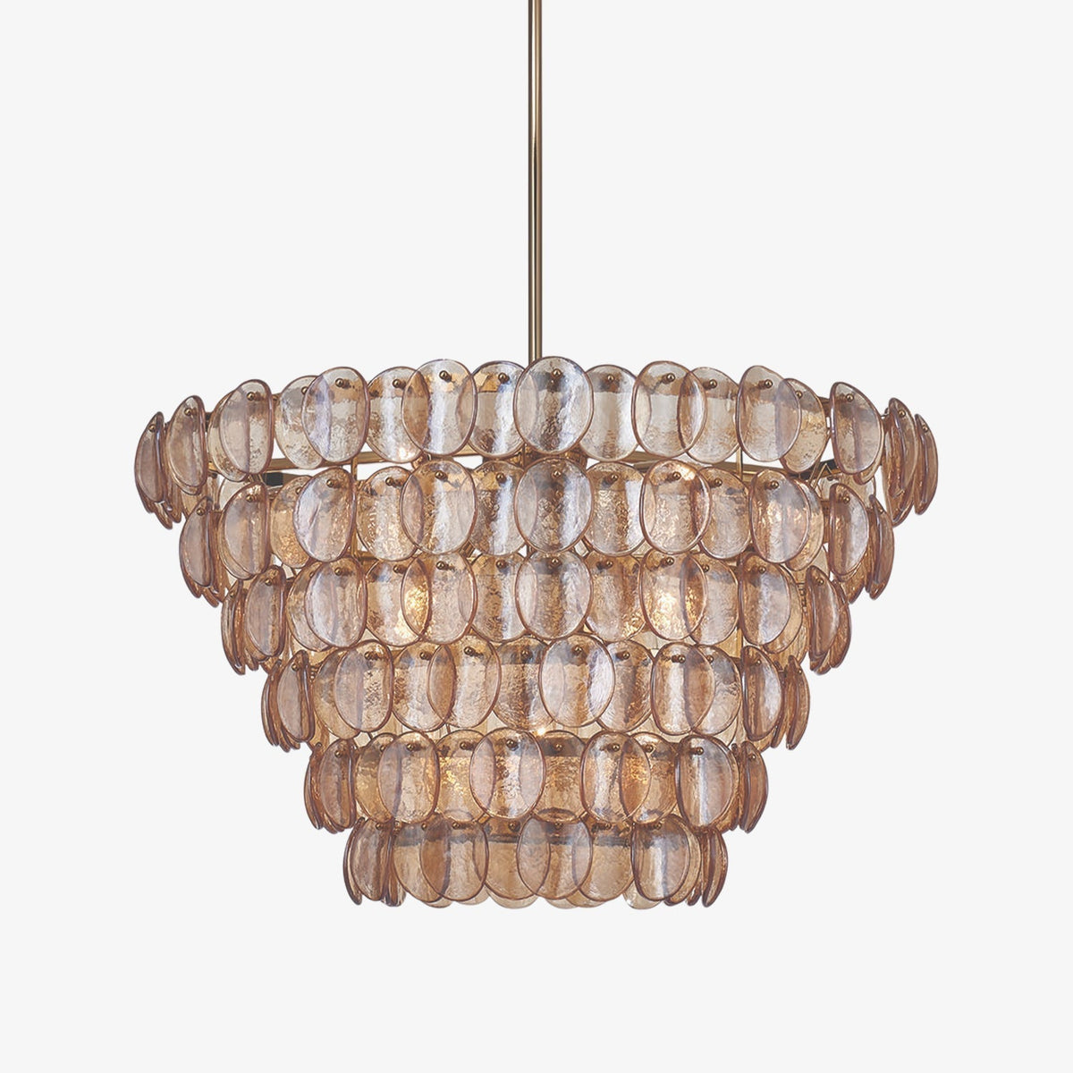 Celalella Chandelier Large Amber Glass Disc Fish Scale Brass