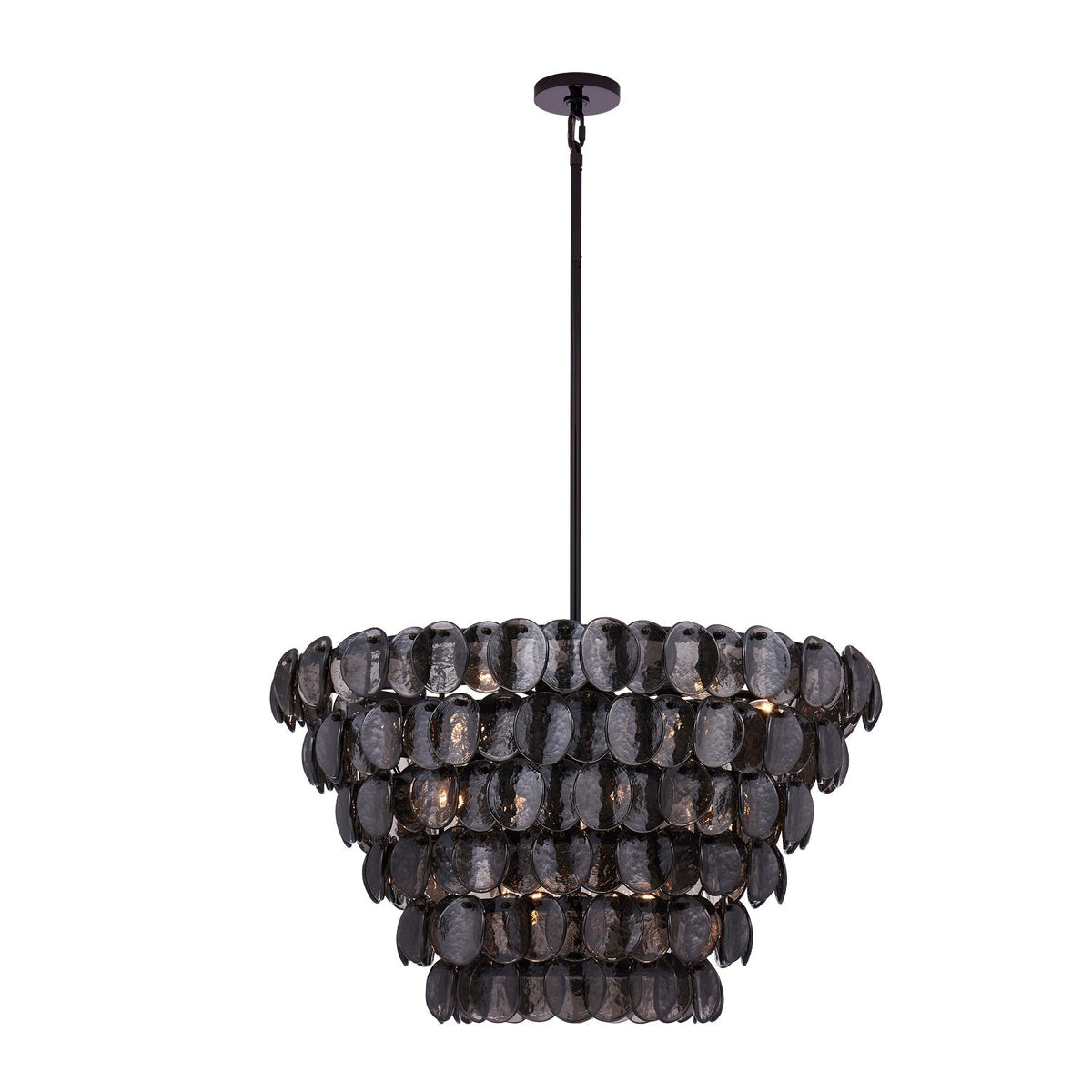 Celalella Chandelier Large Amber Glass Disc Fish Scale Brass