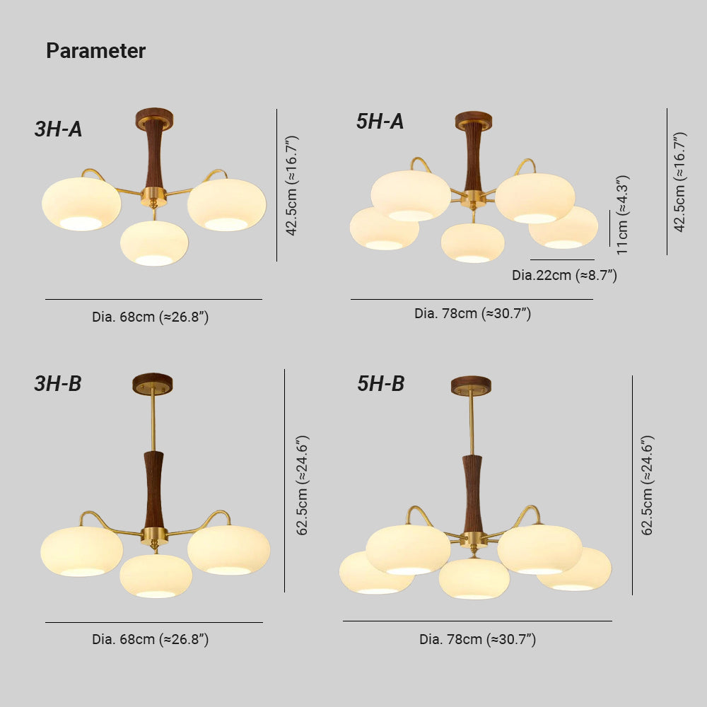 Eira Brass Wooden Glass Persimmon Chandelier