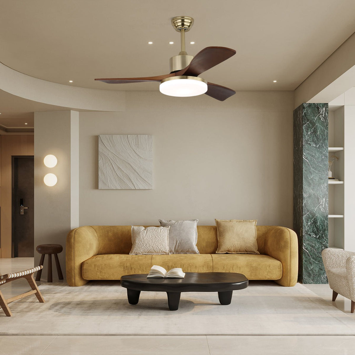 Selora Brass Wood Ceiling Fan Light