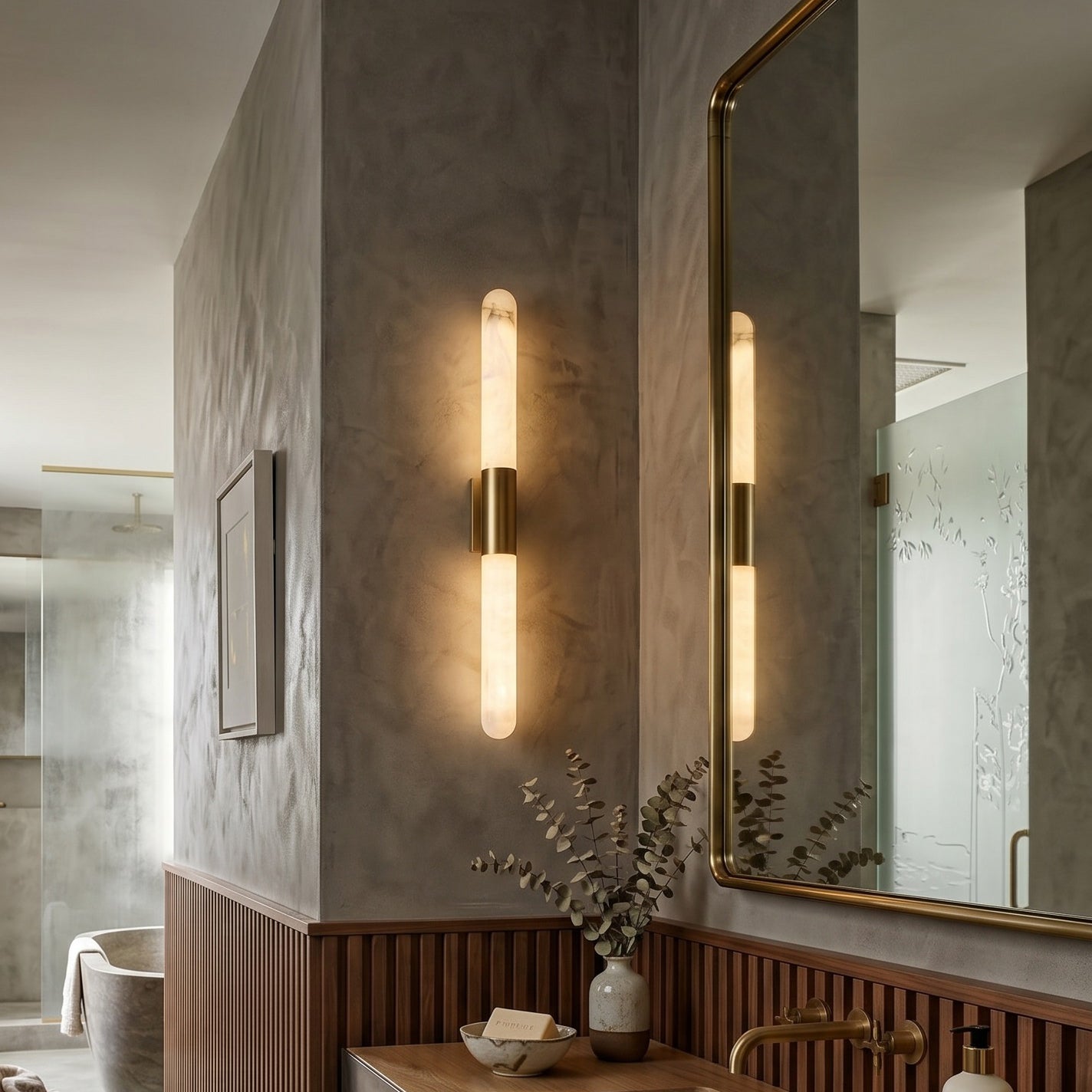Eireaya Line Alabaster Tube Wall Sconce
