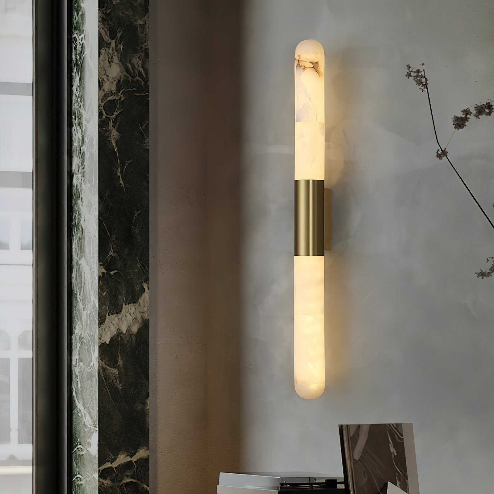 Eireaya Line Alabaster Tube Wall Sconce
