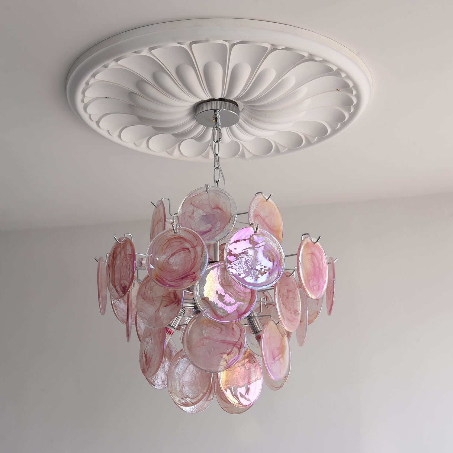 Venfield Chandelier Iridescent Glass Disc Cascade - Neutral Decor