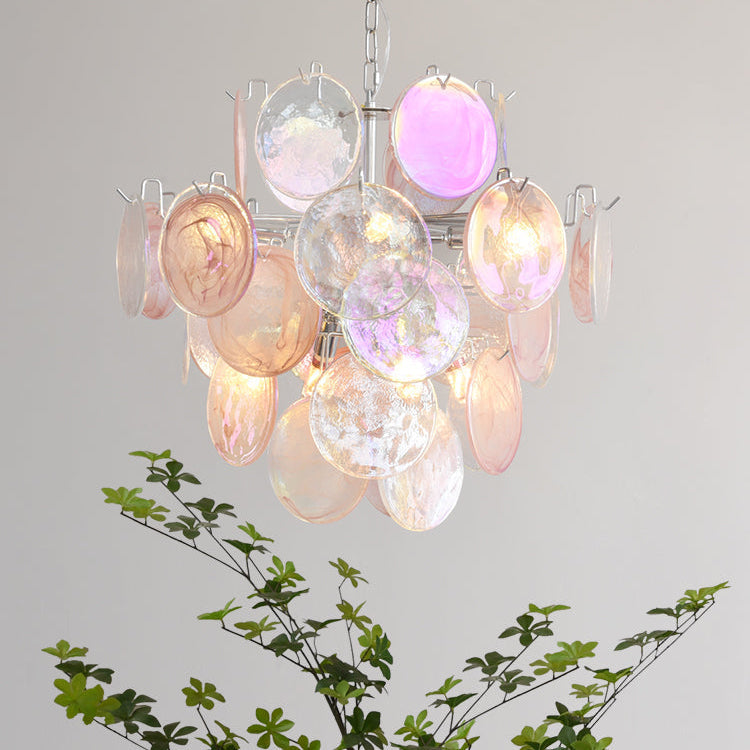 Venfield Chandelier Iridescent Glass Disc Cascade - Neutral Decor