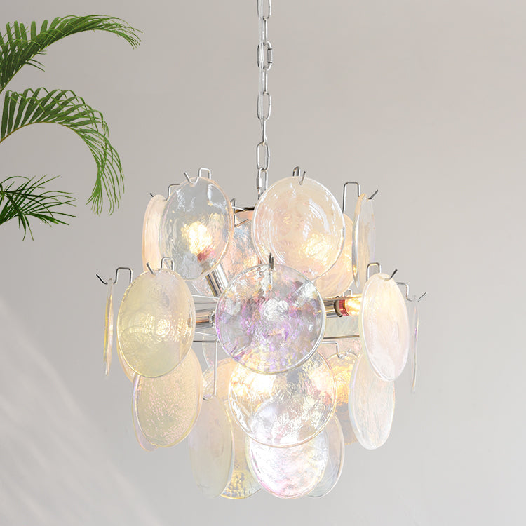 Venfield Chandelier Iridescent Glass Disc Cascade - Neutral Decor