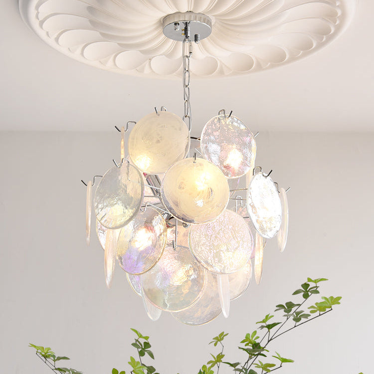 Venfield Chandelier Iridescent Glass Disc Cascade - Neutral Decor