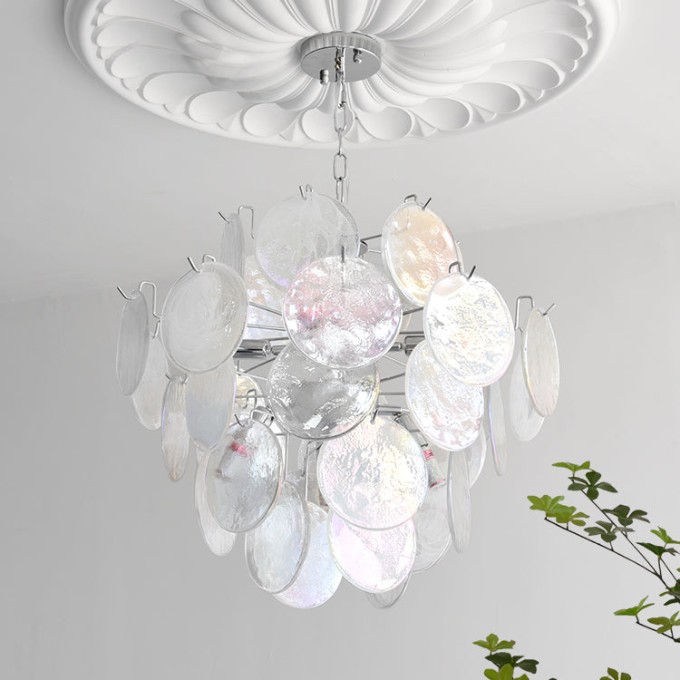 Venfield Chandelier Iridescent Glass Disc Cascade - Neutral Decor