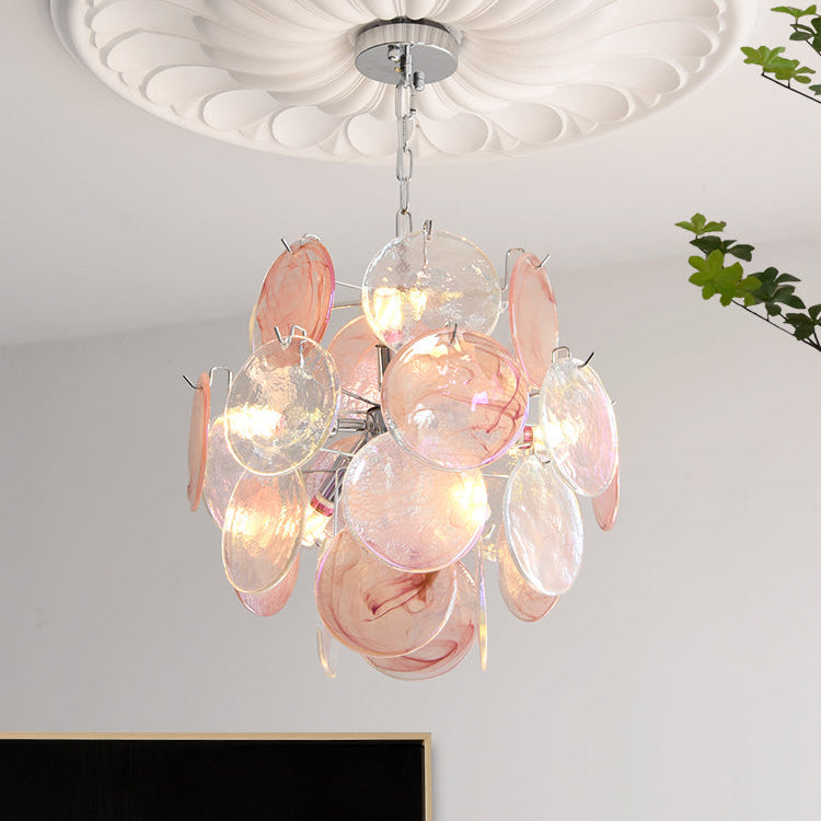 Venfield Chandelier Iridescent Glass Disc Cascade - Neutral Decor
