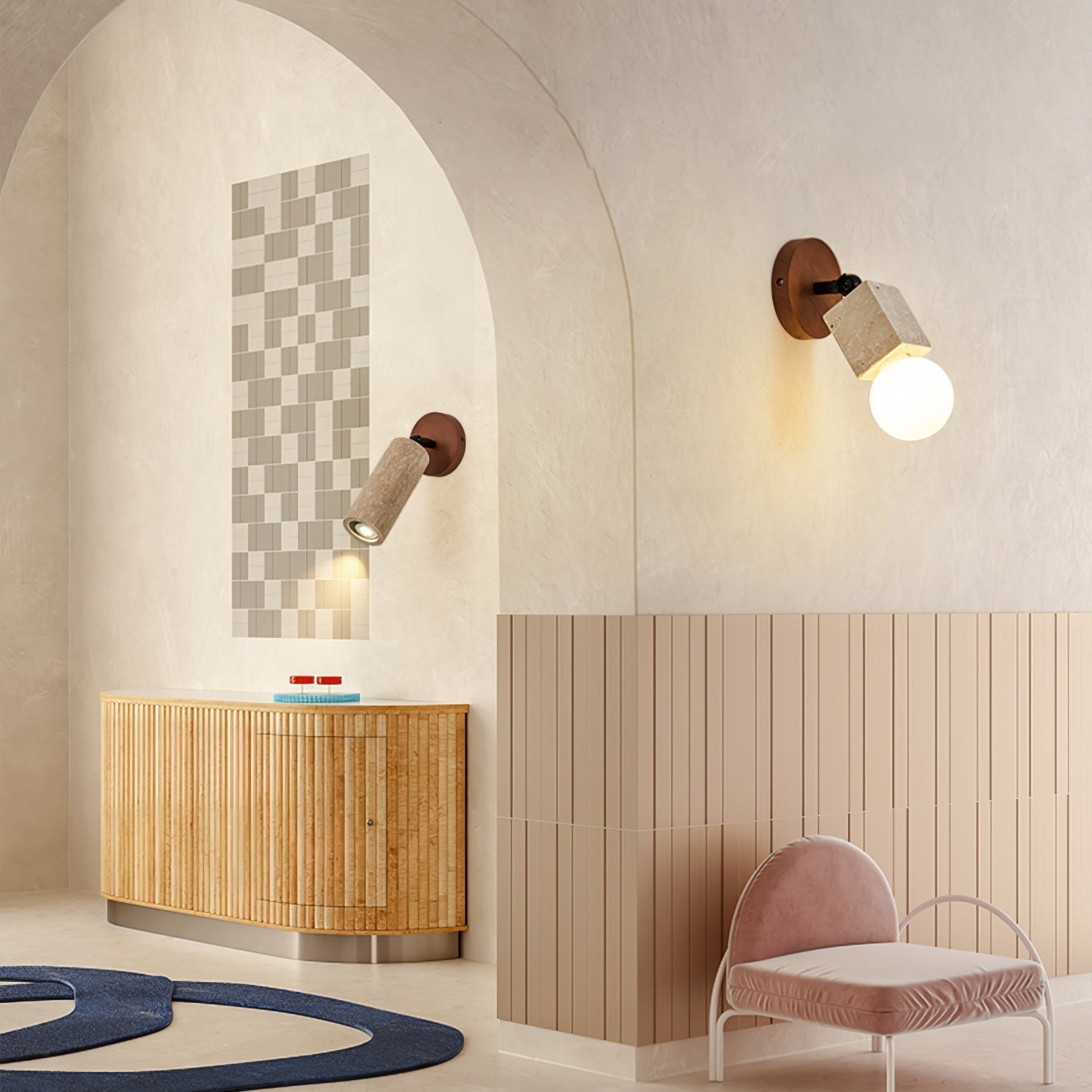 Cesilyra Cylindrical-Tube Travertine Wall Light