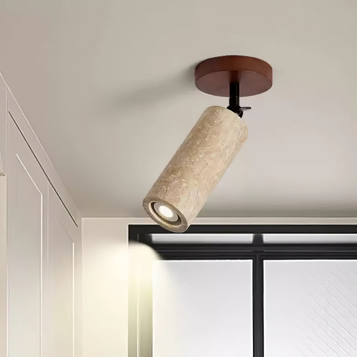 Cesilyra Cylindrical-Tube Travertine Wall Light