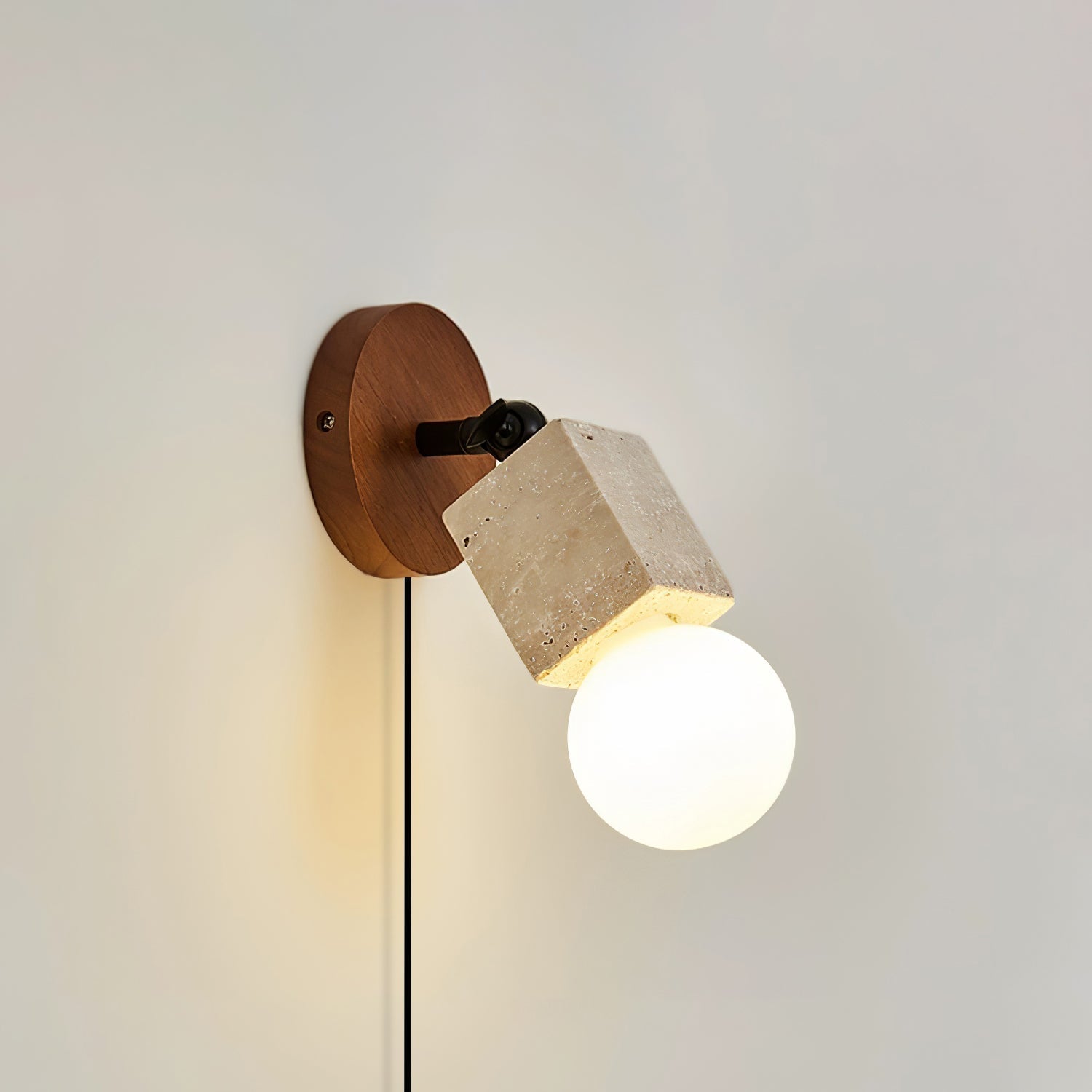 Cesilyra Swivel Cylinder Travertine Wall Light - Neutral Decor