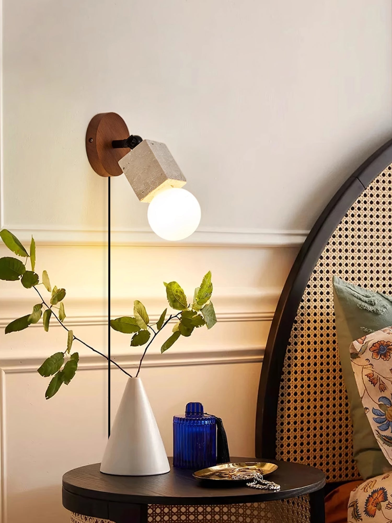 Cesilyra Swivel Cylinder Travertine Wall Light - Neutral Decor