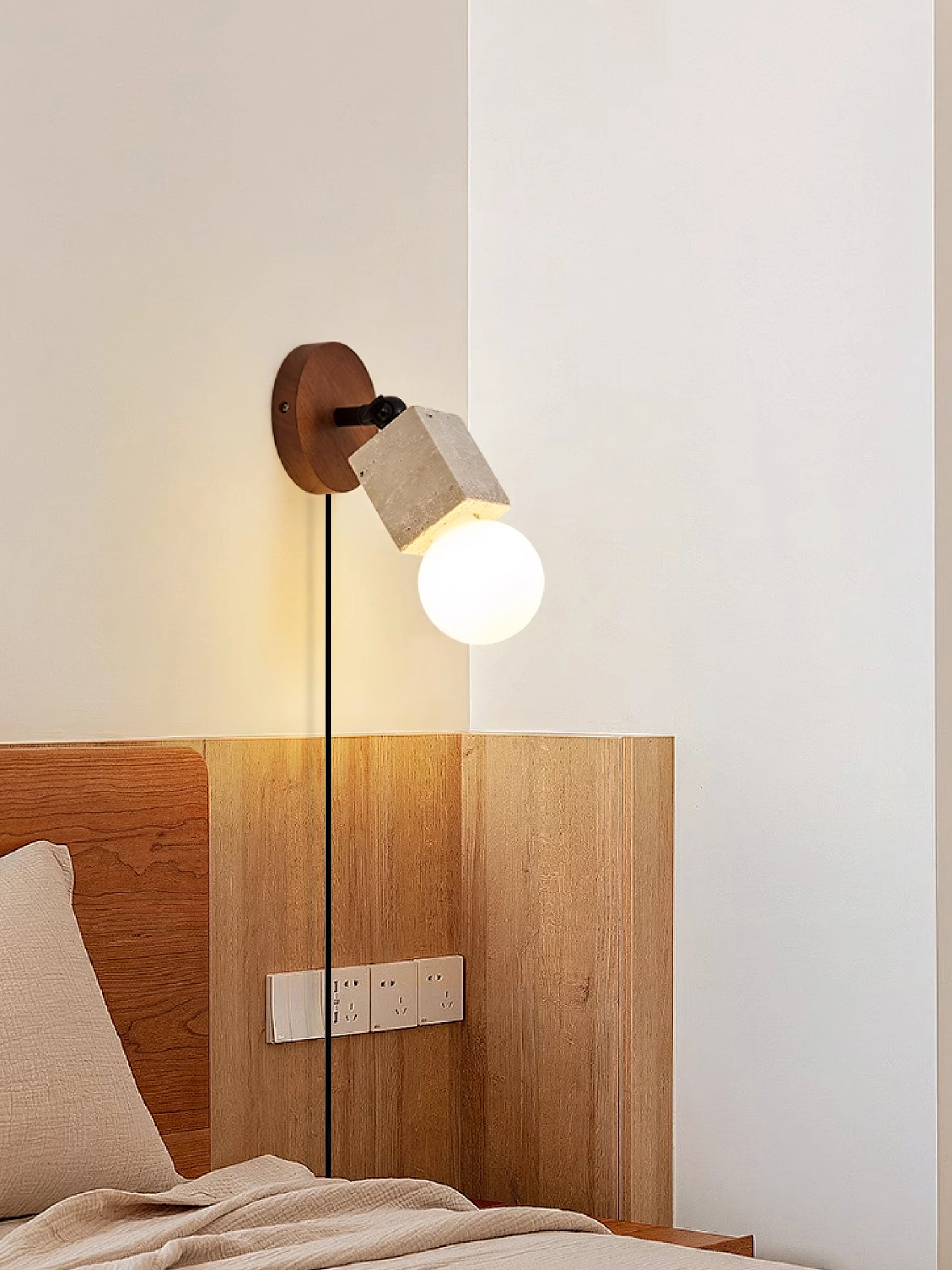 Cesilyra Swivel Cylinder Travertine Wall Light - Neutral Decor