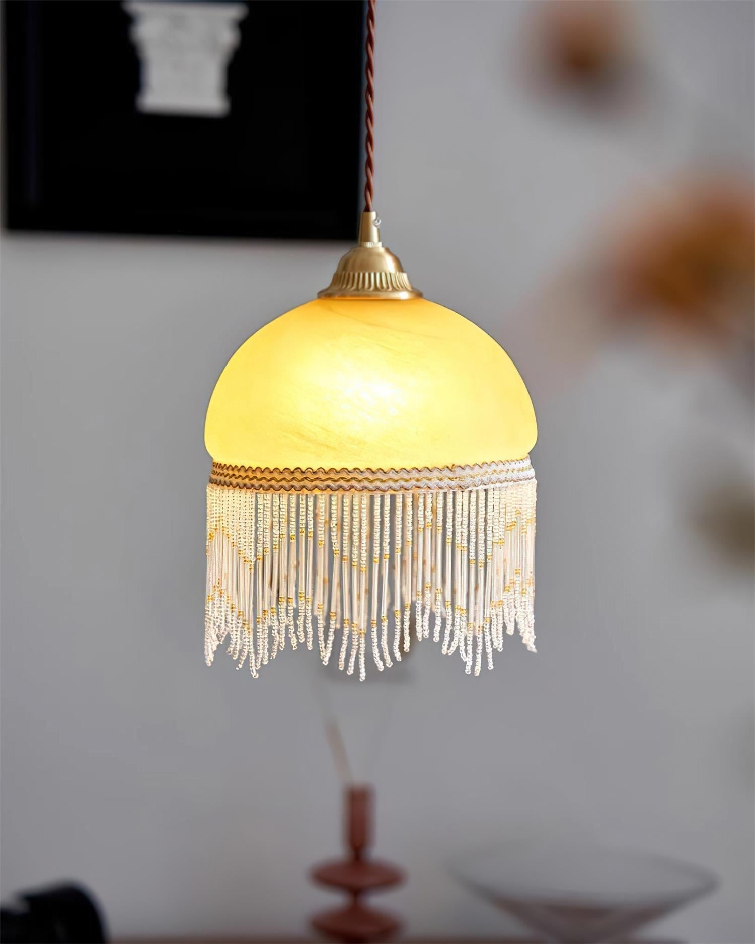 Vili Tassel Pendant Lamp Dome Fringed Beaded - Neutral Decor