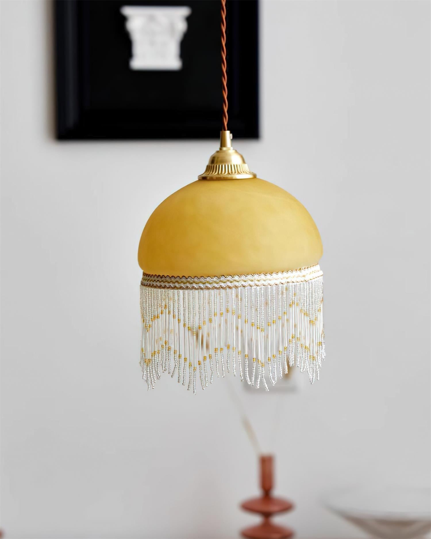 Vili Tassel Pendant Lamp Dome Fringed Beaded - Neutral Decor