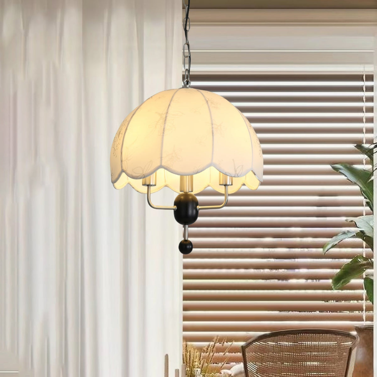 Ervaren Vintage Bloom Fabric Wood Pendant Lamp
