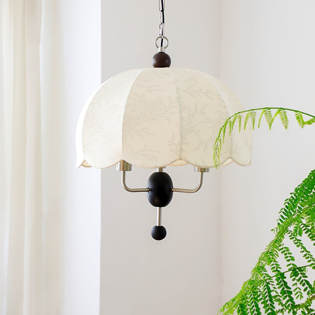 Ervaren Vintage Bloom Fabric Wood Pendant Lamp