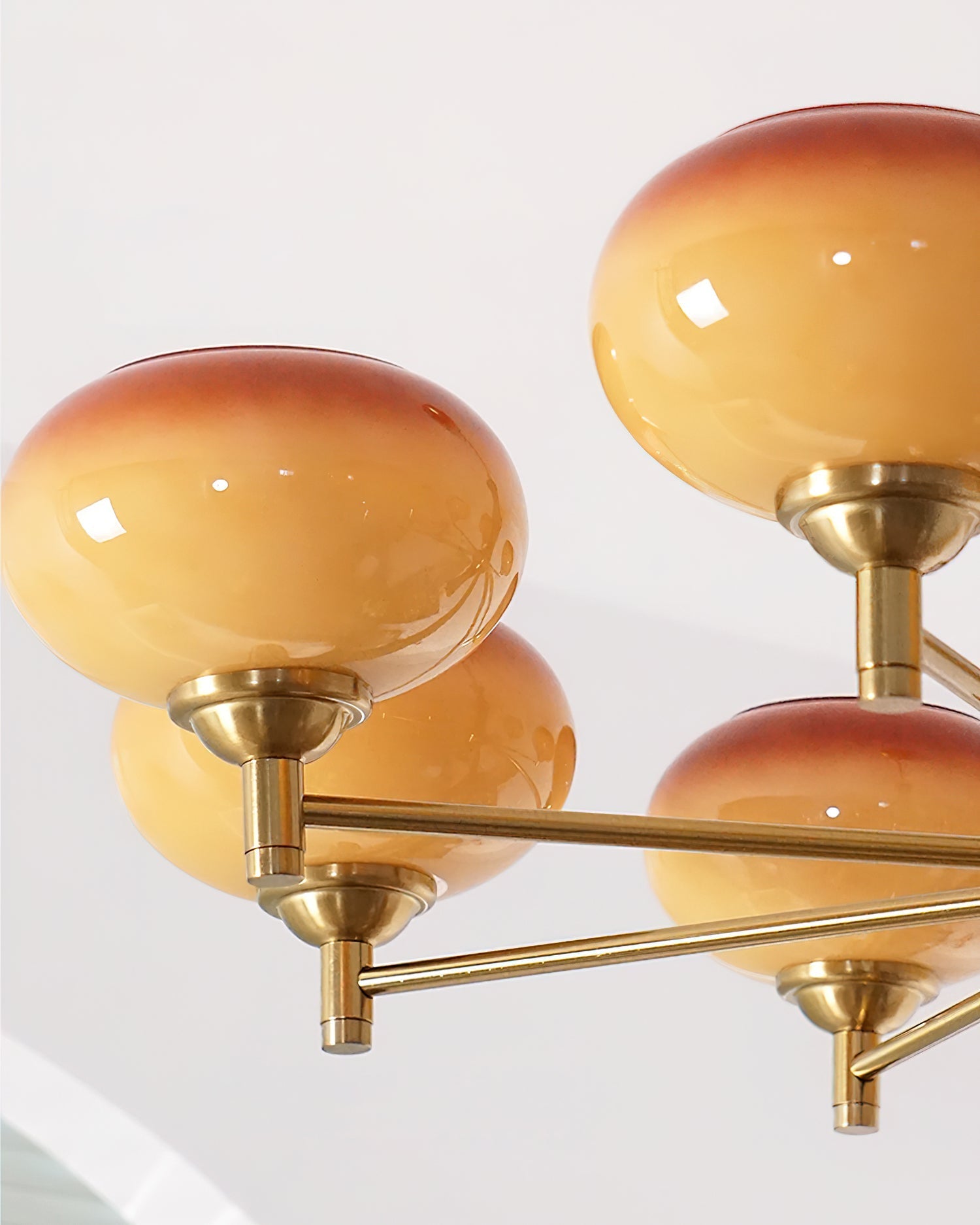 Chandelier Caramel Glass Globes Walnut Wood Arms Vintage - Neutral Decor
