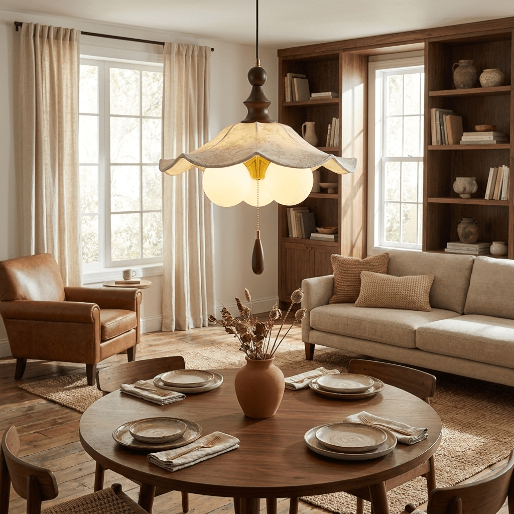 Scalloped Floral Glass Globe Pendant Light