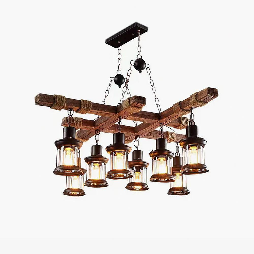 Rinoella Chandelier Vintage Wood Glass Retro