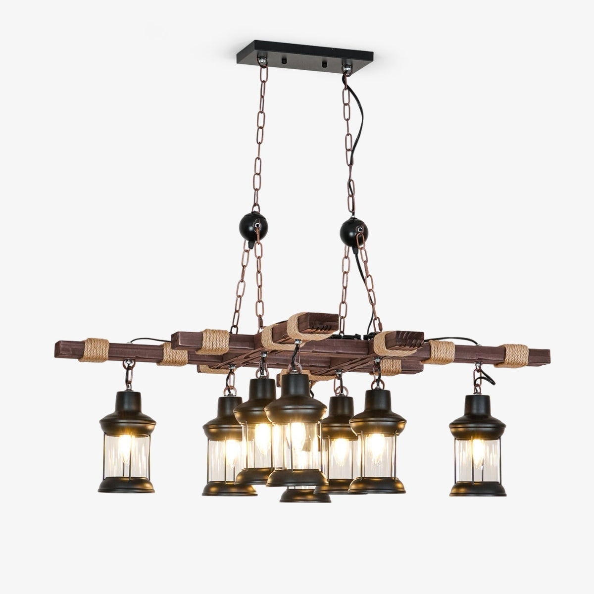 Rinoella Chandelier Vintage Wood Glass Retro