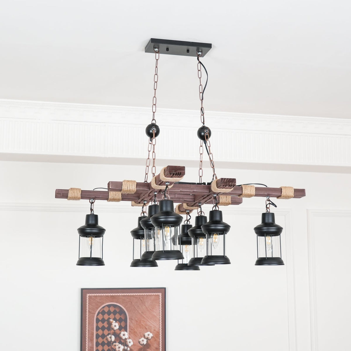 Rinoella Chandelier Vintage Wood Glass Retro