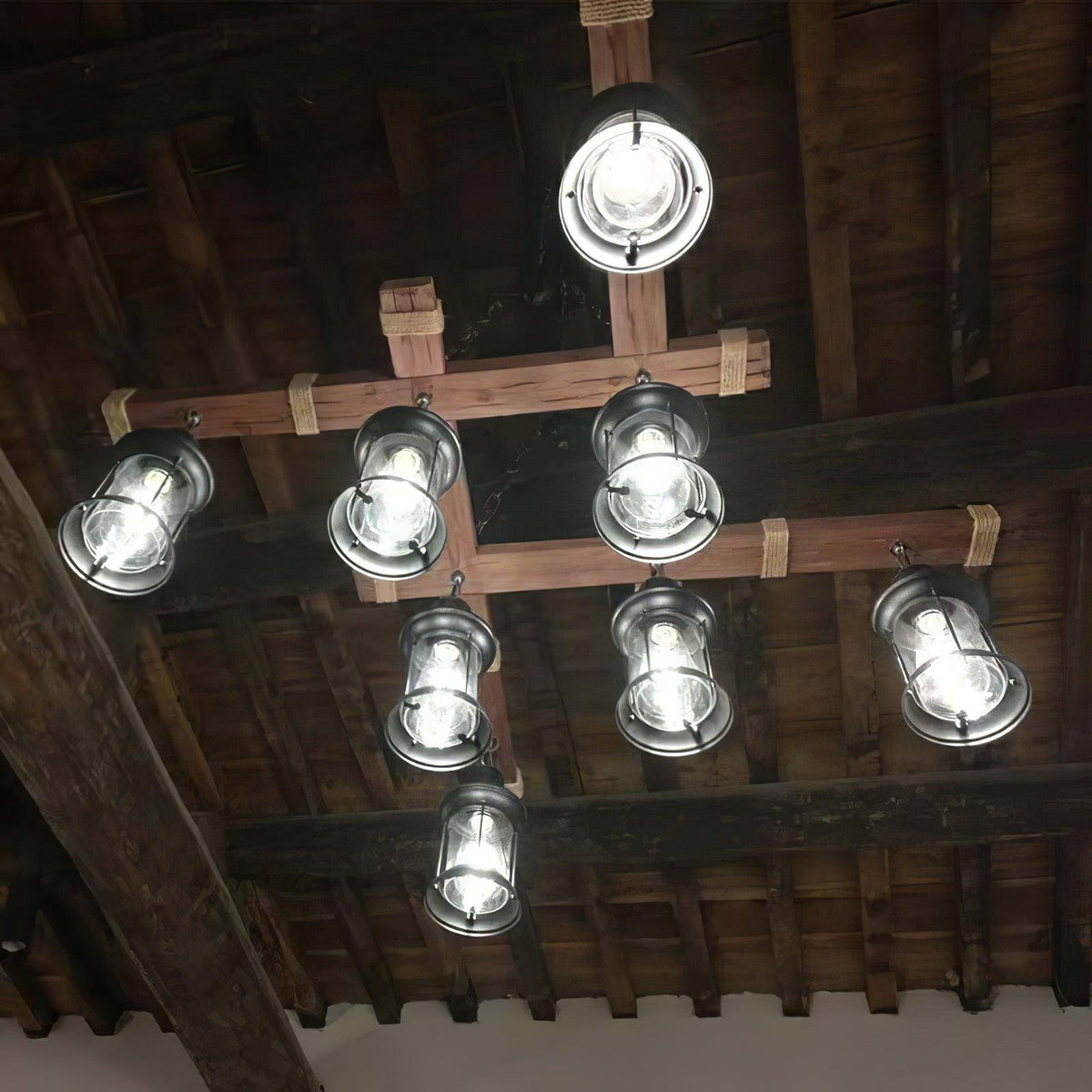 Rinoella Chandelier Vintage Wood Glass Retro