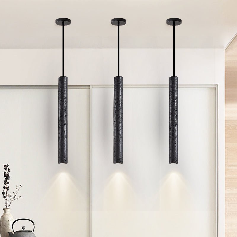 Fosb Slim Black Travertine Tube Pendant Light
