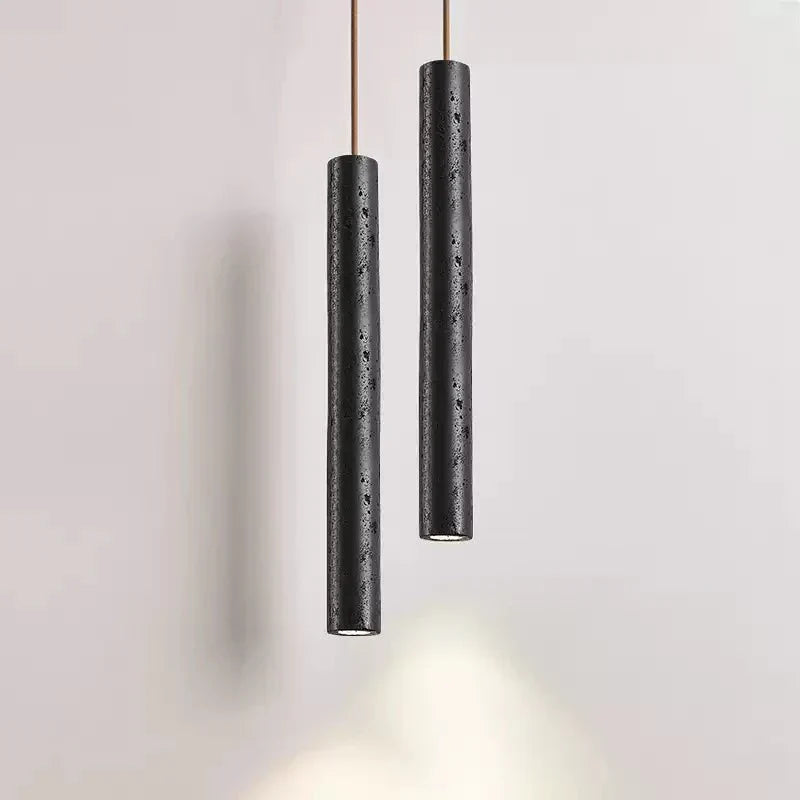 Fosb Slim Black Travertine Tube Pendant Light