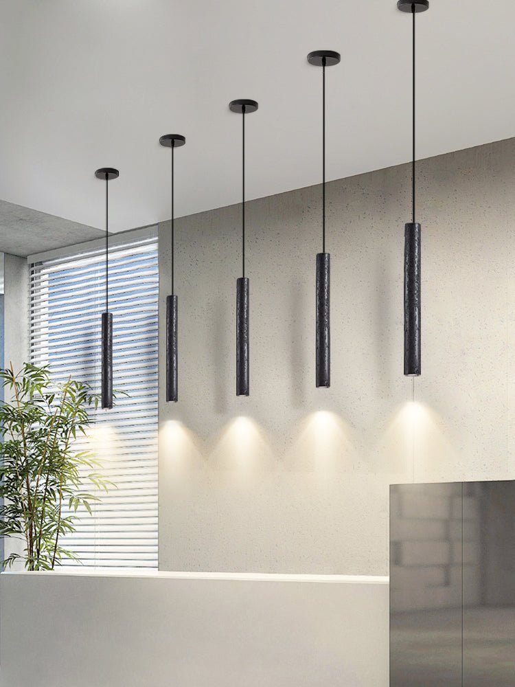 Fosb Slim Black Travertine Tube Pendant Light