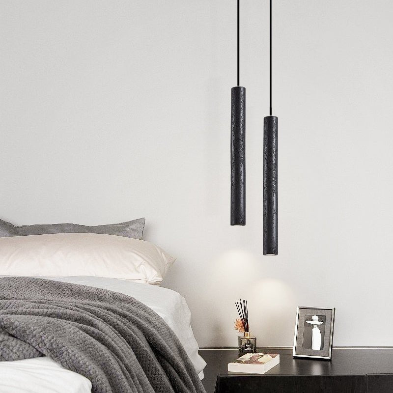 Fosb Slim Black Travertine Tube Pendant Light