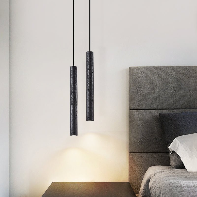 Fosb Slim Black Travertine Tube Pendant Light