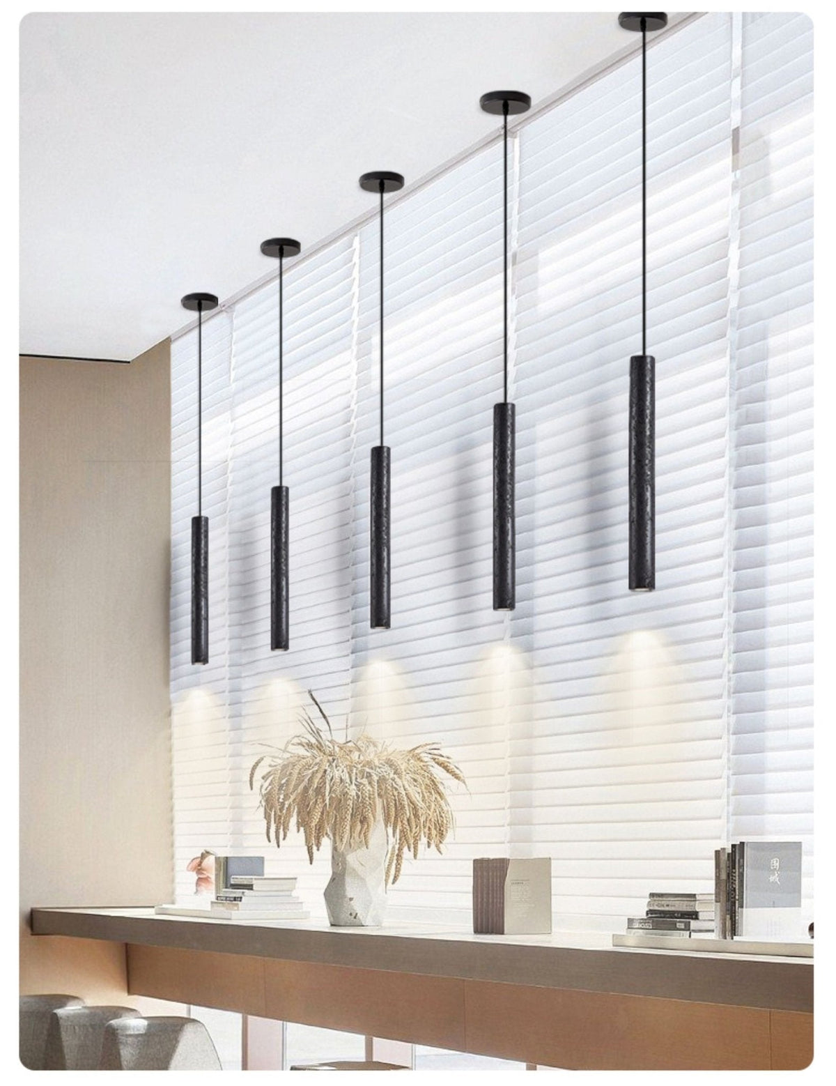 Fosb Slim Black Travertine Tube Pendant Light