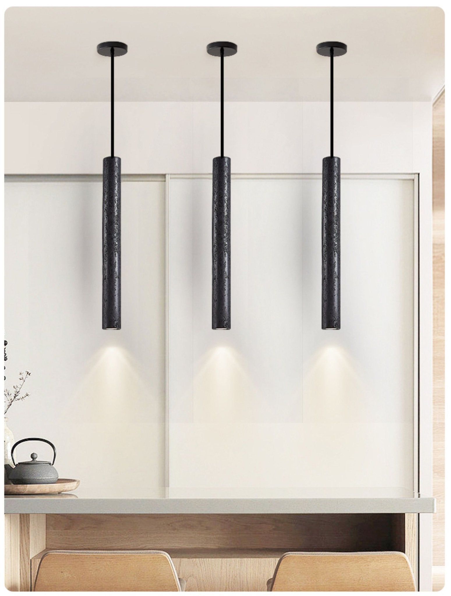 Fosb Slim Black Travertine Tube Pendant Light