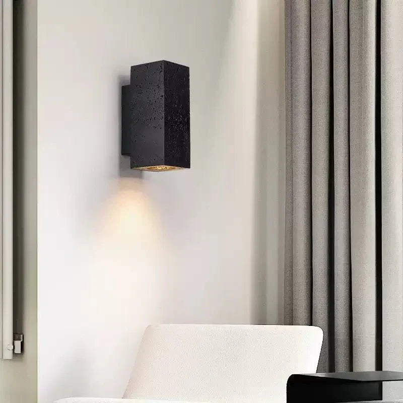 Ewan Cuboid Black Travertine Wall Lamp