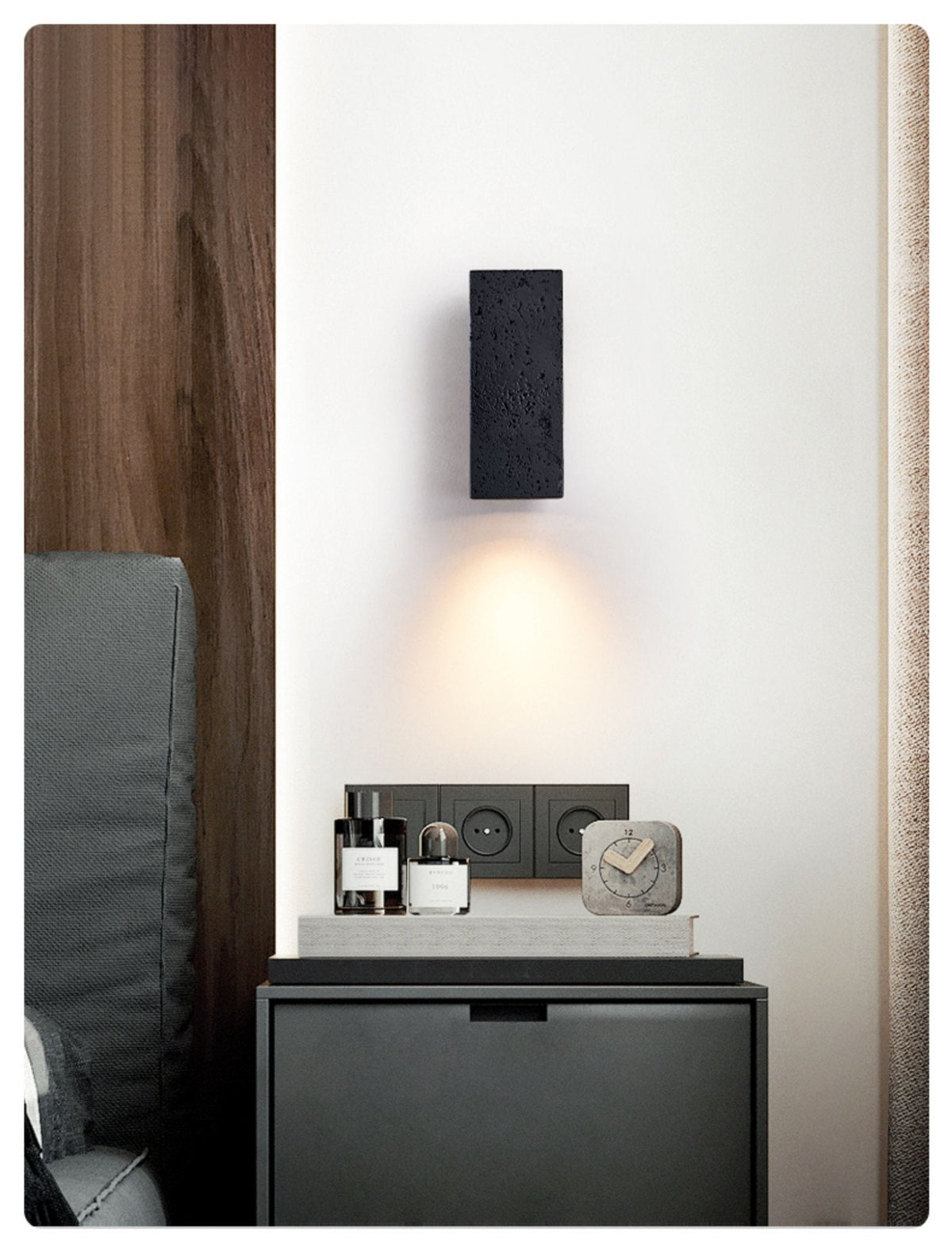 Ewan Cuboid Black Travertine Wall Lamp