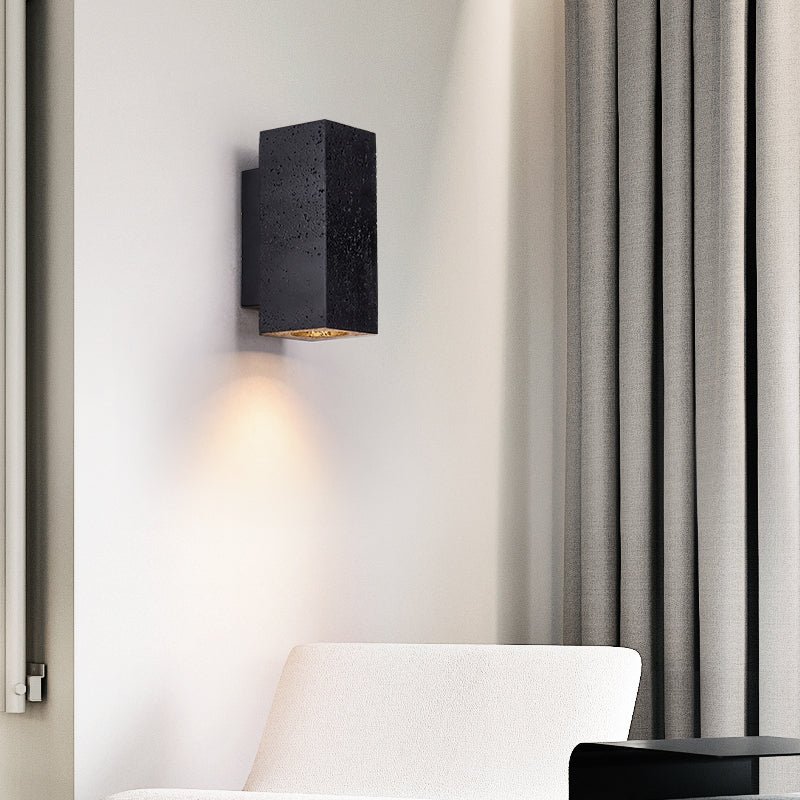 Ewan Cuboid Black Travertine Wall Lamp