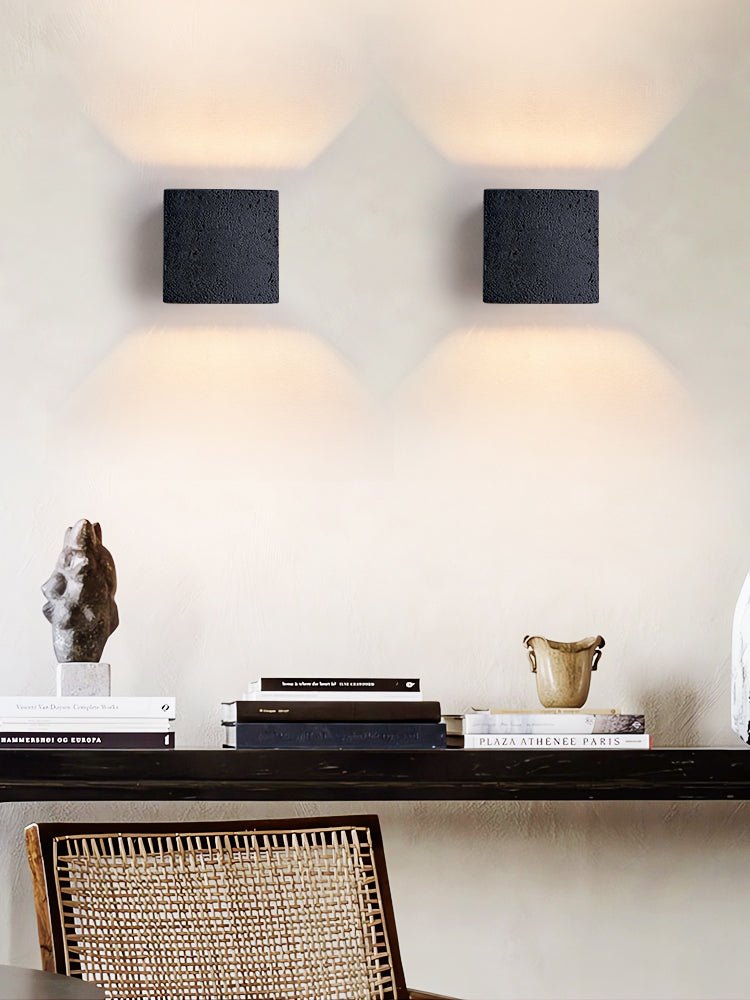 Valeise Cube Black Travertine Wall Lamp