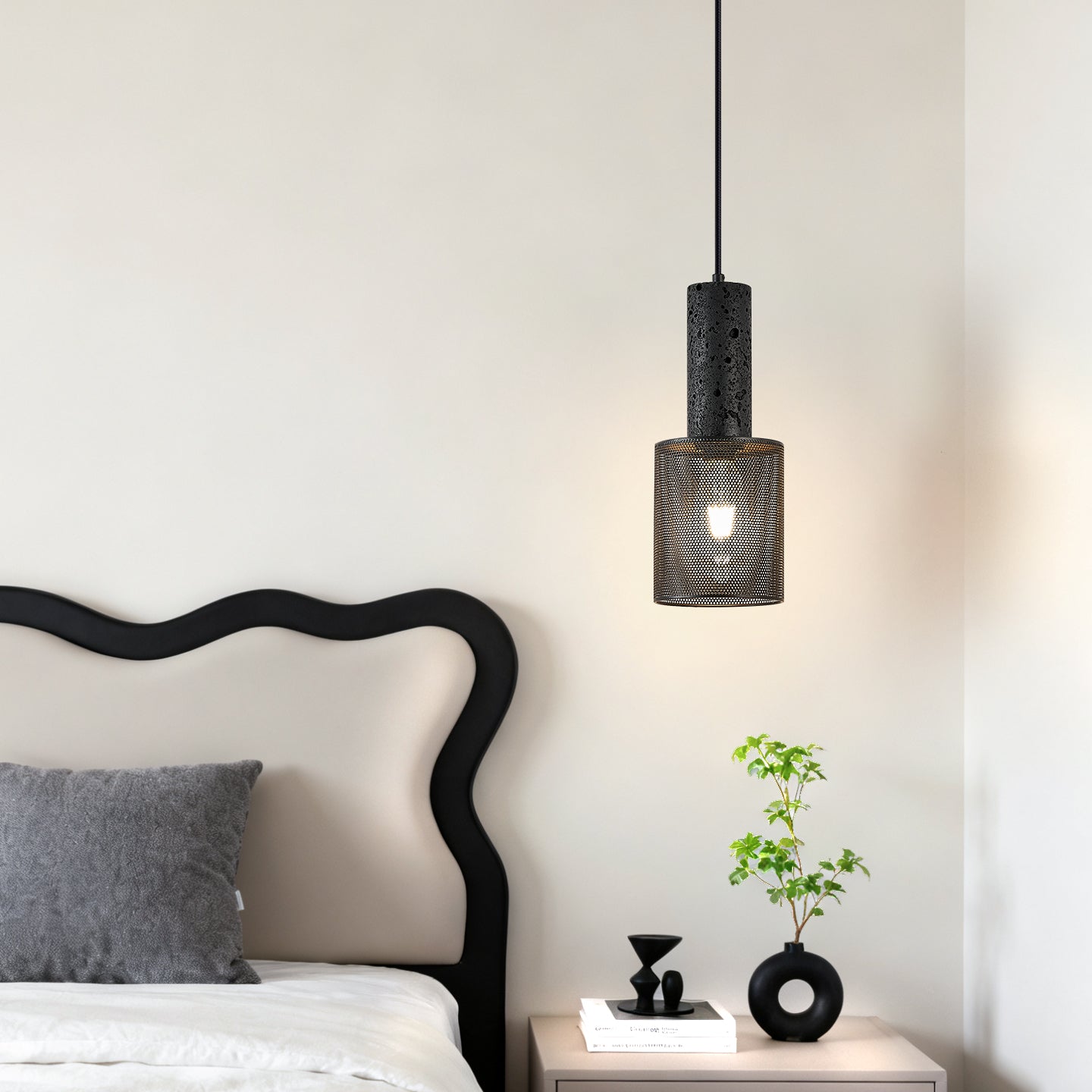 Mona Black Travertine Metal Mesh Pendant Lamp
