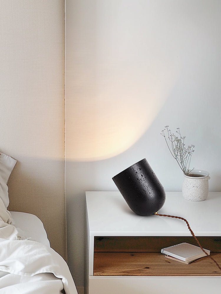 Lumi Minimalist Black Travertine Table Lamp