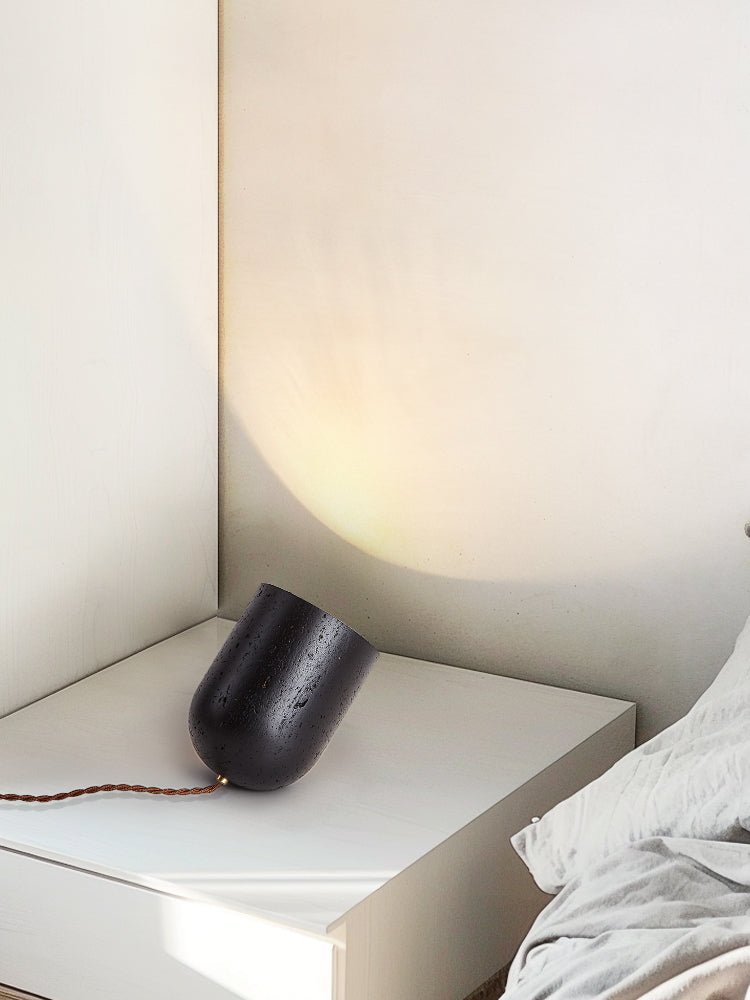 Lumi Minimalist Black Travertine Table Lamp