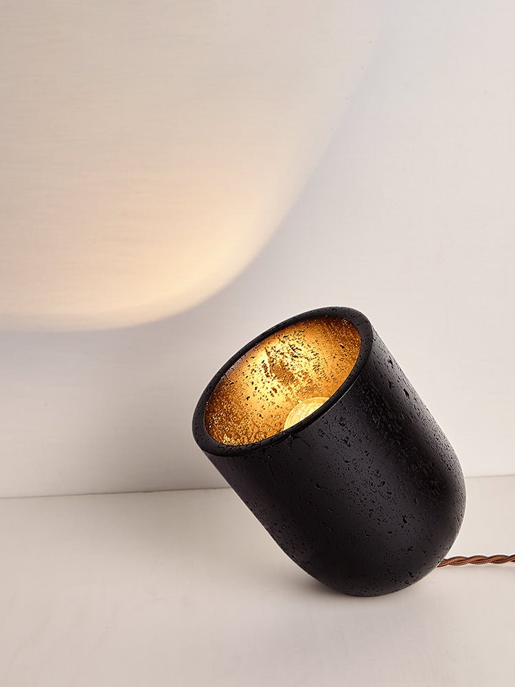 Lumi Minimalist Black Travertine Table Lamp