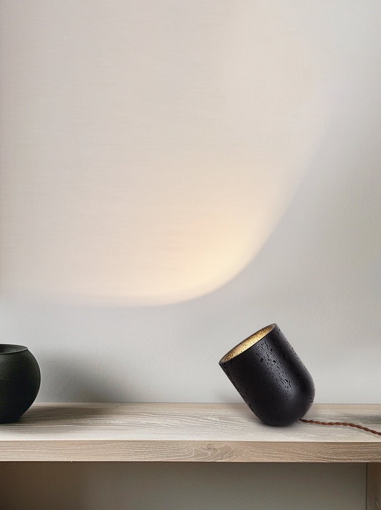 Lumi Minimalist Black Travertine Table Lamp