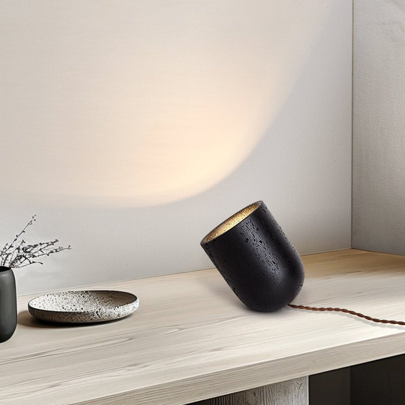 Lumi Minimalist Black Travertine Table Lamp