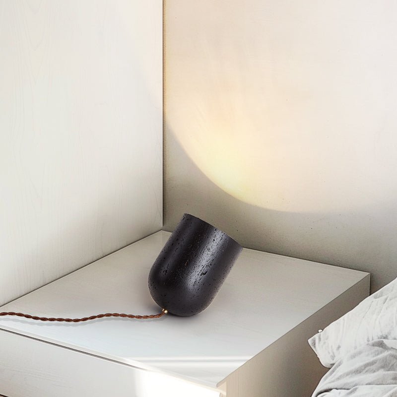 Lumi Minimalist Black Travertine Table Lamp