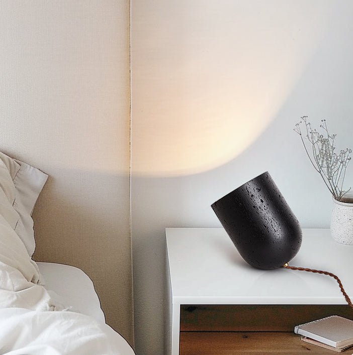 Lumi Minimalist Black Travertine Table Lamp