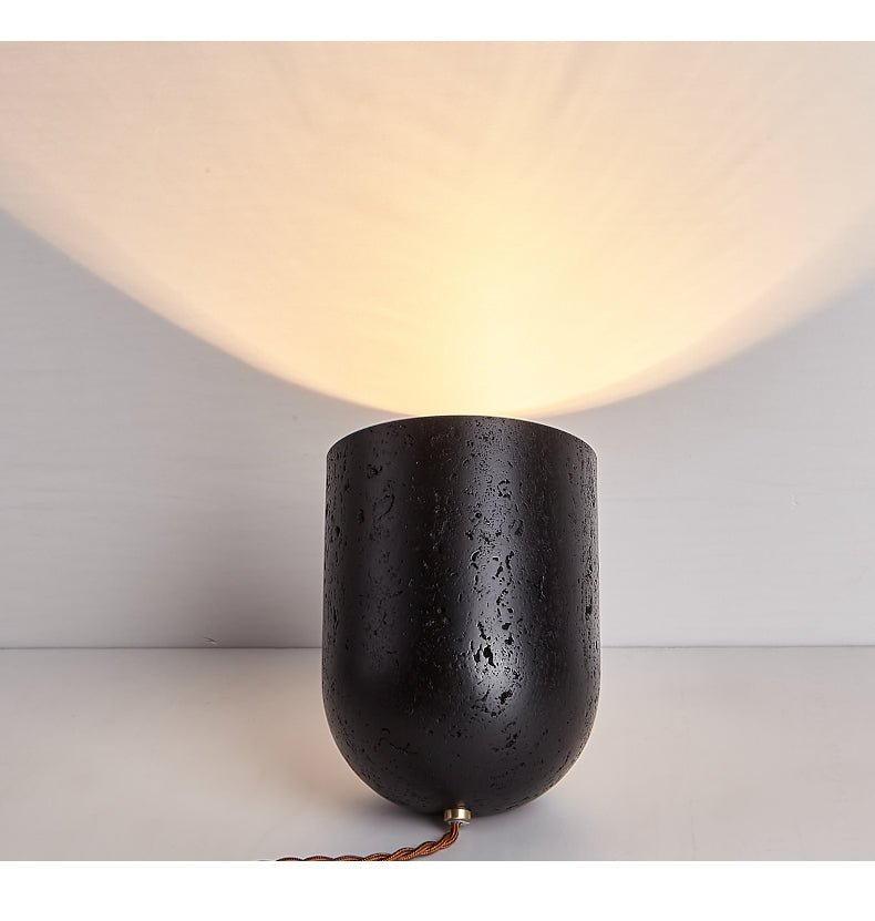 Lumi Minimalist Black Travertine Table Lamp