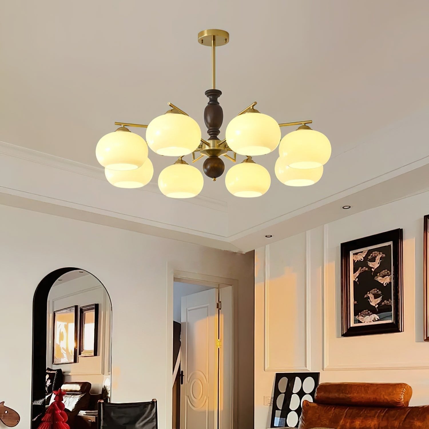Elverora Chandelier Walnut Beige Orb