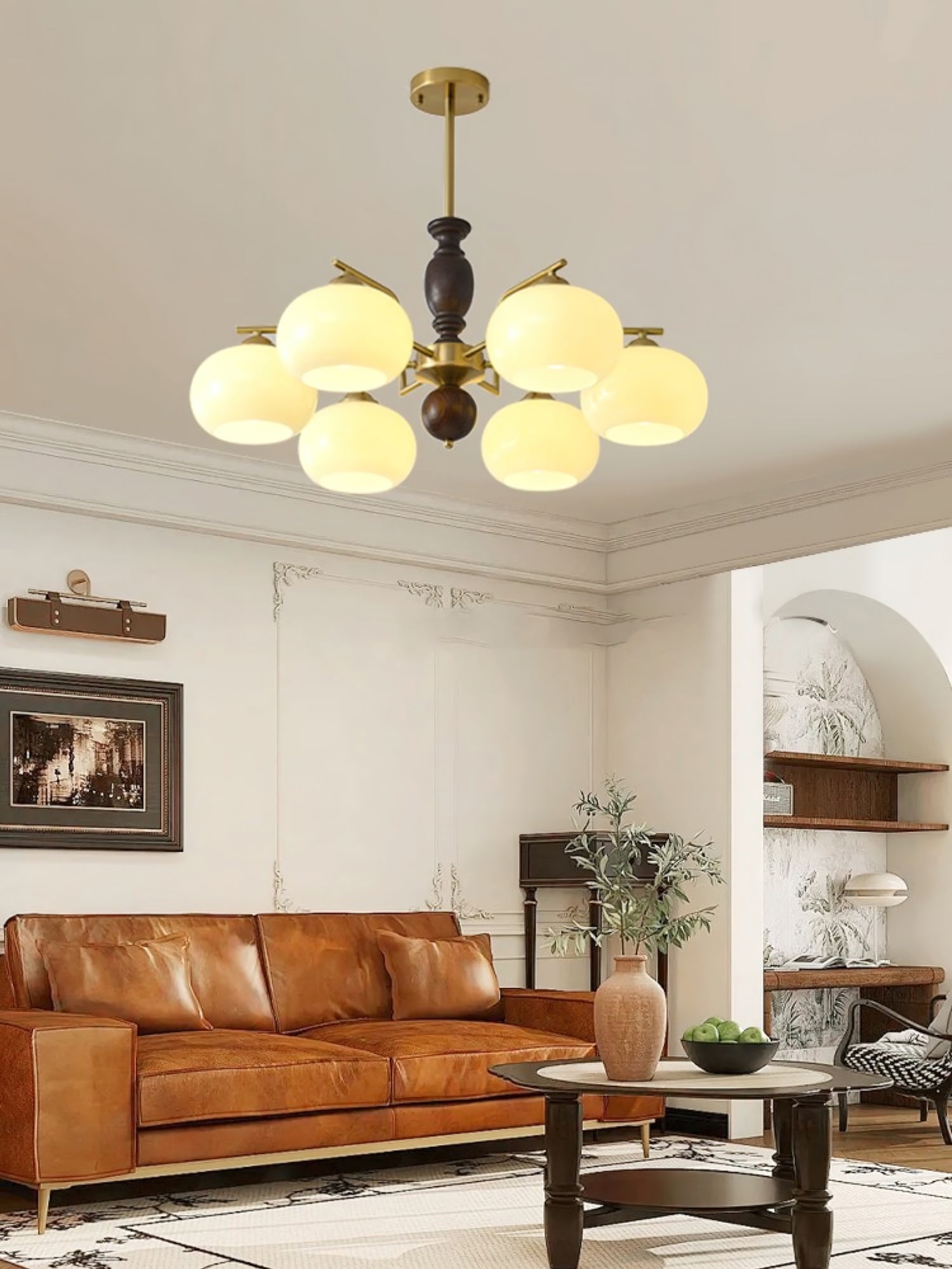 Elverora Chandelier Walnut Beige Orb