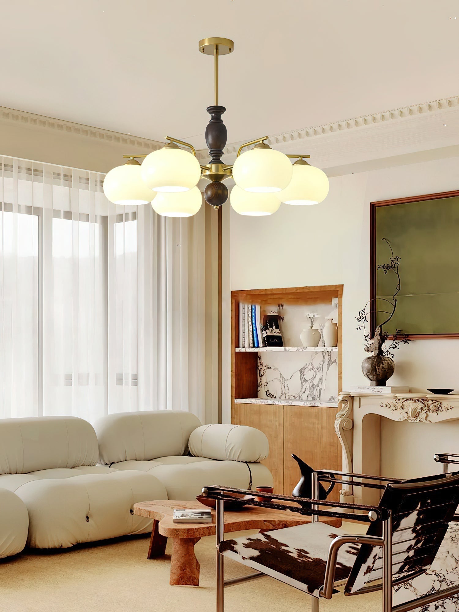 Elverora Chandelier Walnut Beige Orb